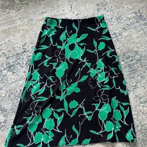 Halogen Black and Green Floral A-Line Skirt
